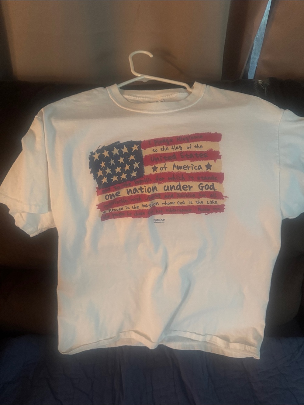 Jerzees White Tee with Patriotic Flag and 'One Nation Under God' Graphic